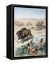 North American Indians Hunting Buffalo, C1870-null-Framed Stretched Canvas