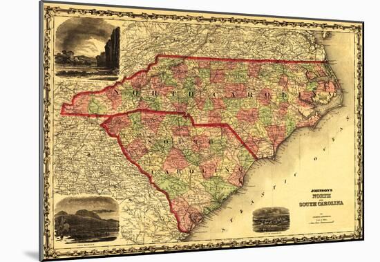 North And South Carolina - Panoramic Map-null-Mounted Poster