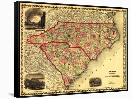 North and South Carolina - Panoramic Map-Lantern Press-Framed Stretched Canvas