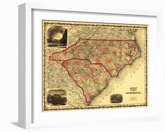 North and South Carolina - Panoramic Map-Lantern Press-Framed Art Print