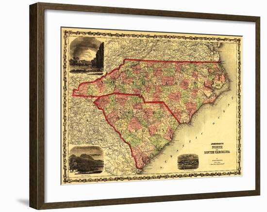 North and South Carolina - Panoramic Map-Lantern Press-Framed Art Print