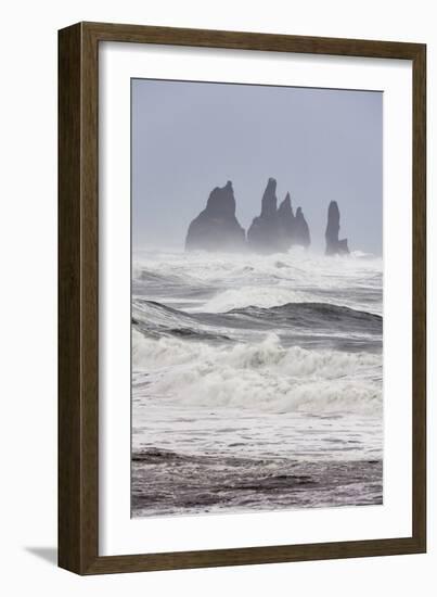 North Atlantic Coast During a Winter Storm with Heavy Gales. Reynisdrangar Sea Stacks-Martin Zwick-Framed Photographic Print