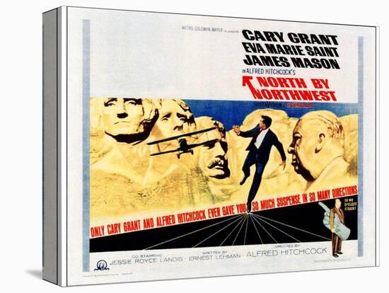 North by Northwest, Cary Grant, Alfred Hitchcock on 1966 Poster Art, 1959-null-Stretched Canvas