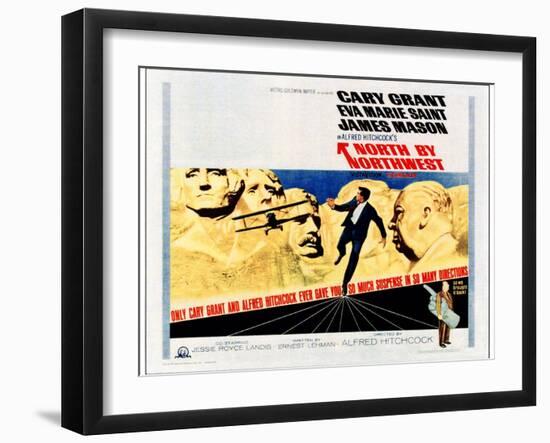 North by Northwest, Cary Grant, Alfred Hitchcock on 1966 Poster Art, 1959-null-Framed Art Print