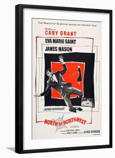 North by Northwest, Cary Grant, Eva Marie Saint on poster art, 1959-null-Framed Art Print