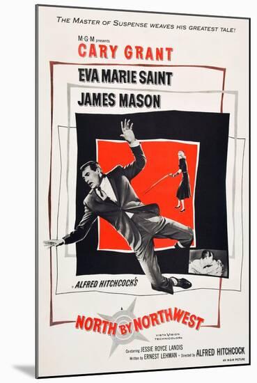 North by Northwest, Cary Grant, Eva Marie Saint on poster art, 1959-null-Mounted Art Print