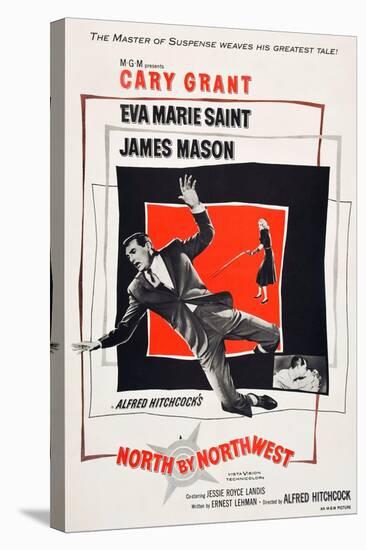 North by Northwest, Cary Grant, Eva Marie Saint on poster art, 1959-null-Stretched Canvas