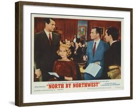 North by Northwest, Lobbycard, Cary Grant, Eva Marie Saint, James Mason, Martin Landau, 1959-null-Framed Art Print