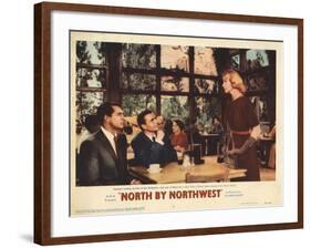 North by Northwest, Lobbycard, From Left, Cary Grant, James Mason, Eva Marie Saint, 1959-null-Framed Art Print