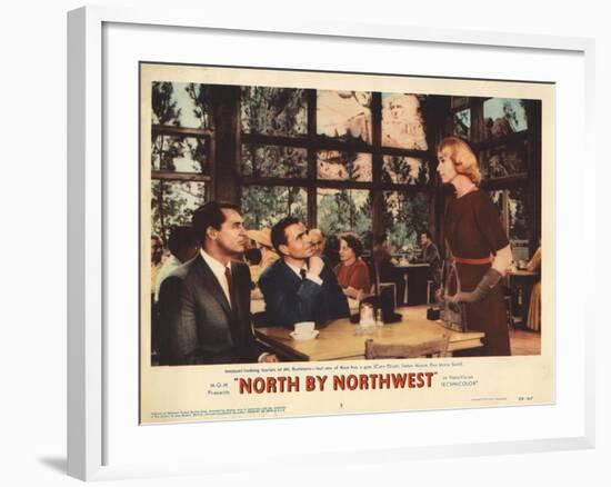 North by Northwest, Lobbycard, From Left, Cary Grant, James Mason, Eva Marie Saint, 1959-null-Framed Art Print