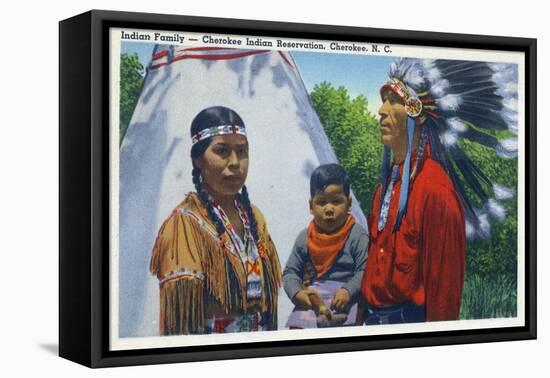 North Carolina - A Typical Indian Family on Qualla Reservation-Lantern Press-Framed Stretched Canvas