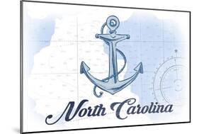 North Carolina - Anchor - Blue - Coastal Icon-Lantern Press-Mounted Art Print