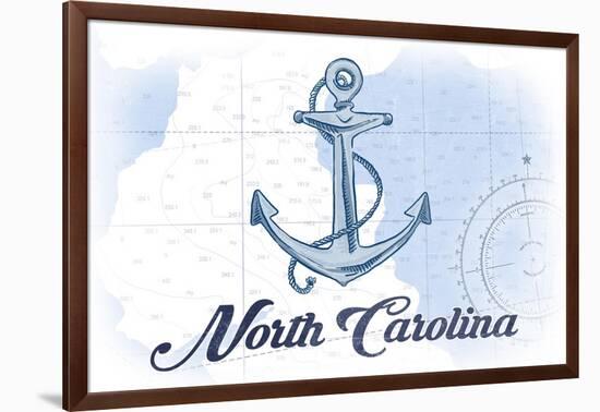 North Carolina - Anchor - Blue - Coastal Icon-Lantern Press-Framed Art Print