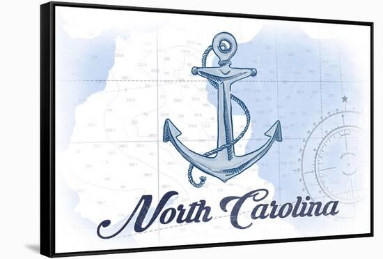 North Carolina - Anchor - Blue - Coastal Icon-Lantern Press-Framed Stretched Canvas