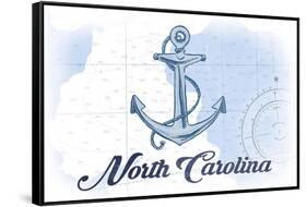 North Carolina - Anchor - Blue - Coastal Icon-Lantern Press-Framed Stretched Canvas