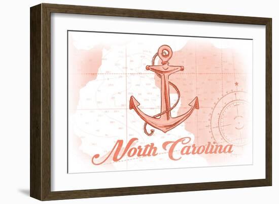 North Carolina - Anchor - Coral - Coastal Icon-Lantern Press-Framed Art Print