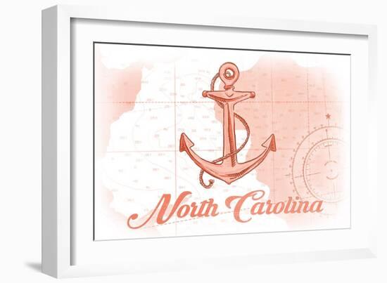 North Carolina - Anchor - Coral - Coastal Icon-Lantern Press-Framed Art Print