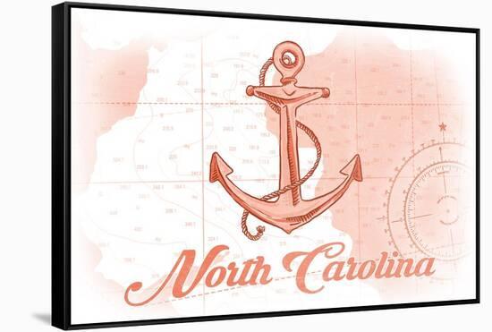 North Carolina - Anchor - Coral - Coastal Icon-Lantern Press-Framed Stretched Canvas