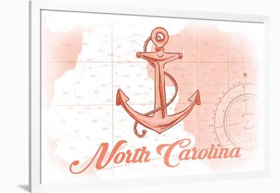 North Carolina - Anchor - Coral - Coastal Icon-Lantern Press-Framed Art Print