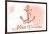 North Carolina - Anchor - Coral - Coastal Icon-Lantern Press-Framed Art Print