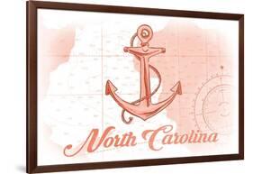 North Carolina - Anchor - Coral - Coastal Icon-Lantern Press-Framed Art Print