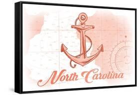 North Carolina - Anchor - Coral - Coastal Icon-Lantern Press-Framed Stretched Canvas