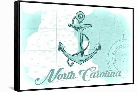 North Carolina - Anchor - Teal - Coastal Icon-Lantern Press-Framed Stretched Canvas