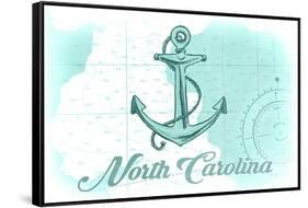 North Carolina - Anchor - Teal - Coastal Icon-Lantern Press-Framed Stretched Canvas