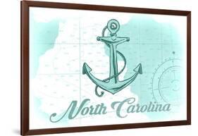 North Carolina - Anchor - Teal - Coastal Icon-Lantern Press-Framed Art Print