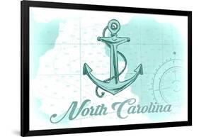 North Carolina - Anchor - Teal - Coastal Icon-Lantern Press-Framed Art Print