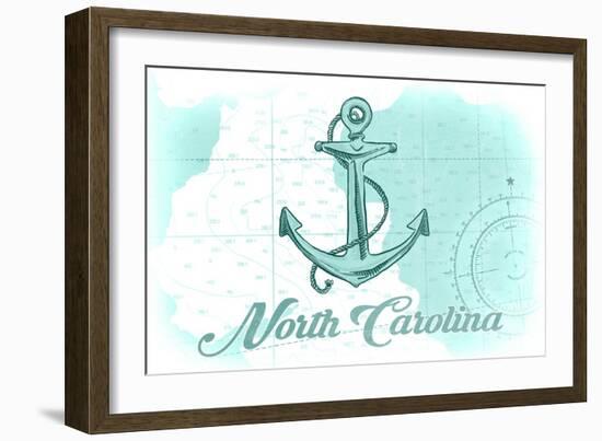 North Carolina - Anchor - Teal - Coastal Icon-Lantern Press-Framed Art Print