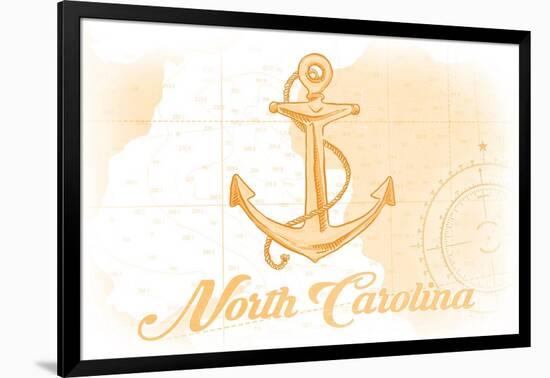 North Carolina - Anchor - Yellow - Coastal Icon-Lantern Press-Framed Art Print