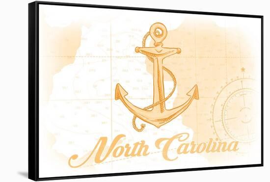 North Carolina - Anchor - Yellow - Coastal Icon-Lantern Press-Framed Stretched Canvas