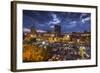 North Carolina, Asheville, Elevated View of Downtown, Dusk-Walter Bibikow-Framed Photographic Print