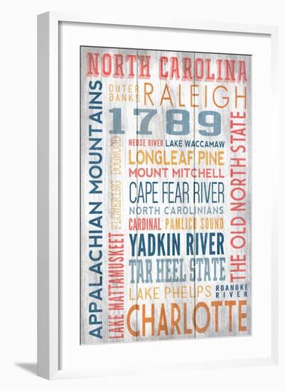 North Carolina - Barnwood Typography-Lantern Press-Framed Art Print