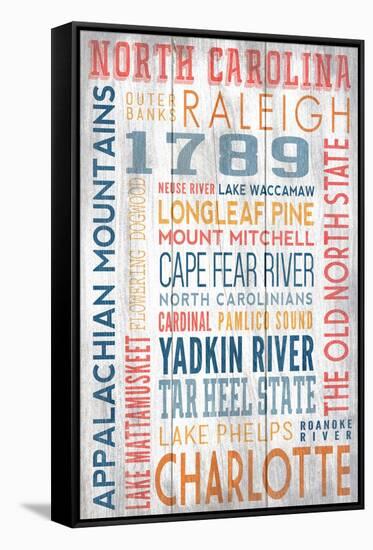 North Carolina - Barnwood Typography-Lantern Press-Framed Stretched Canvas