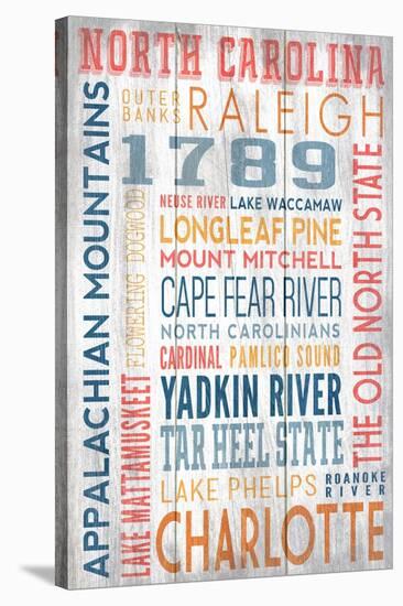 North Carolina - Barnwood Typography-Lantern Press-Stretched Canvas