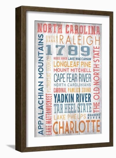 North Carolina - Barnwood Typography-Lantern Press-Framed Art Print