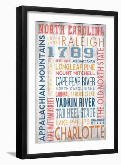 North Carolina - Barnwood Typography-Lantern Press-Framed Art Print
