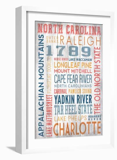 North Carolina - Barnwood Typography-Lantern Press-Framed Art Print