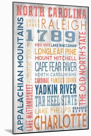 North Carolina - Barnwood Typography-Lantern Press-Mounted Art Print