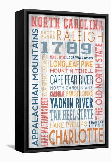 North Carolina - Barnwood Typography-Lantern Press-Framed Stretched Canvas