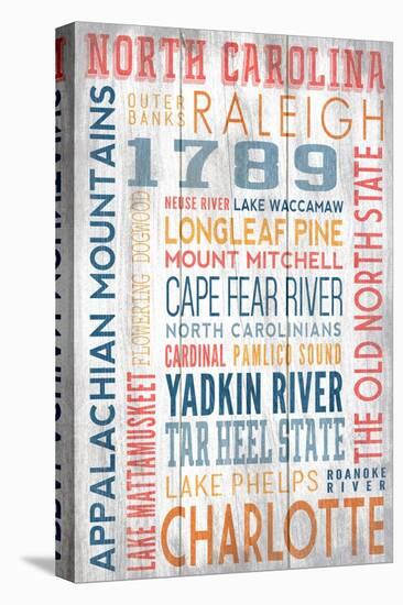 North Carolina - Barnwood Typography-Lantern Press-Stretched Canvas