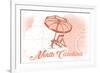 North Carolina - Beach Chair and Umbrella - Coral - Coastal Icon-Lantern Press-Framed Art Print