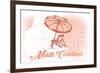 North Carolina - Beach Chair and Umbrella - Coral - Coastal Icon-Lantern Press-Framed Art Print