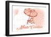 North Carolina - Beach Chair and Umbrella - Coral - Coastal Icon-Lantern Press-Framed Art Print