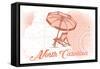 North Carolina - Beach Chair and Umbrella - Coral - Coastal Icon-Lantern Press-Framed Stretched Canvas