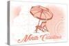 North Carolina - Beach Chair and Umbrella - Coral - Coastal Icon-Lantern Press-Stretched Canvas