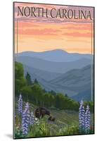North Carolina - Bear and Cubs with Spring Flowers-null-Mounted Poster