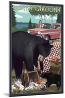 North Carolina - Bear and Picnic Scene-Lantern Press-Mounted Art Print
